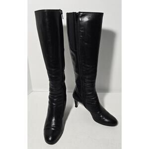AGL Knee High Boots Womens 36.5 US 6.5 Black Leather Career Office Almond Toe